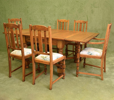 Vintage Oak Draw-Leaf Table & 6 Chairs