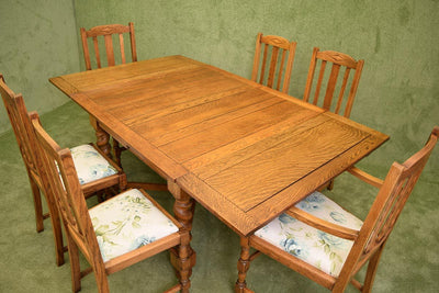 Vintage Oak Draw-Leaf Table & 6 Chairs