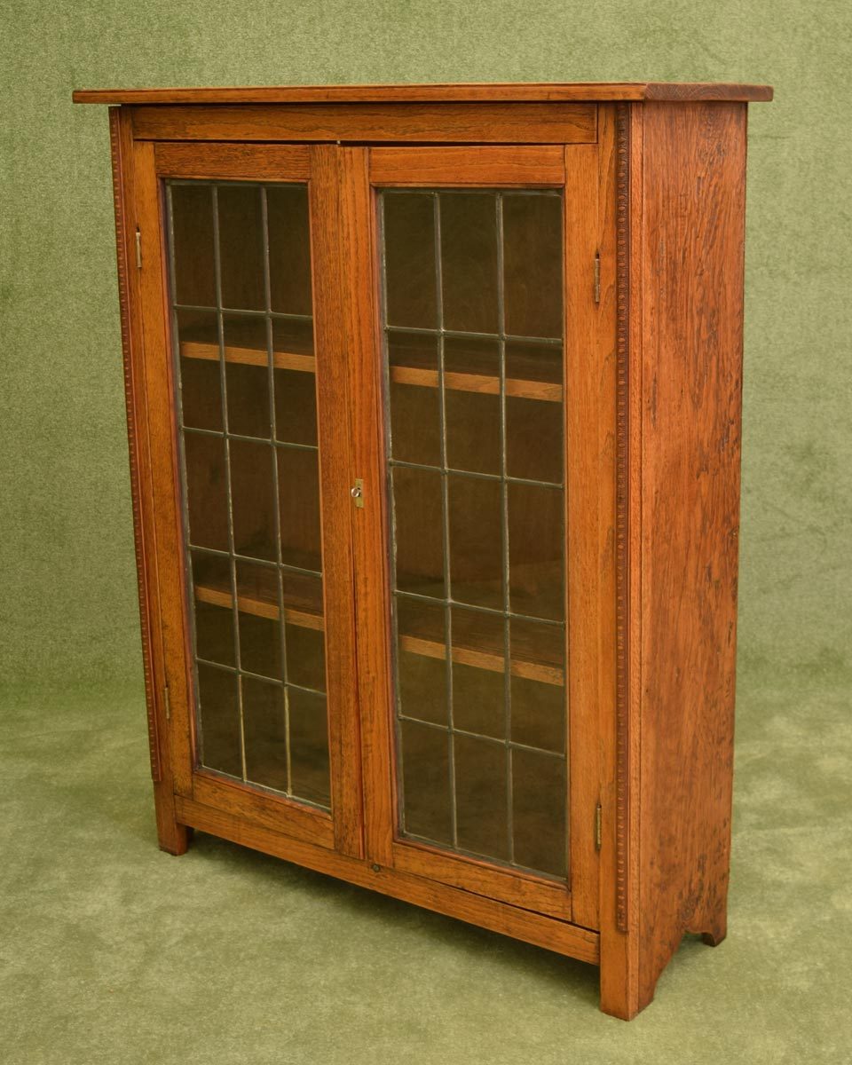 Restored Oak Leaded Glazed Bookcase
