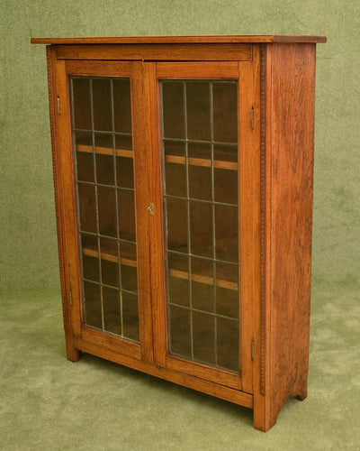Restored Oak Leaded Glazed Bookcase