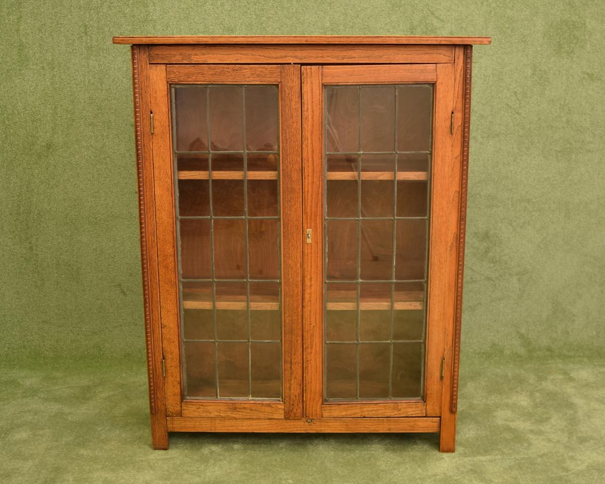 Restored Oak Leaded Glazed Bookcase