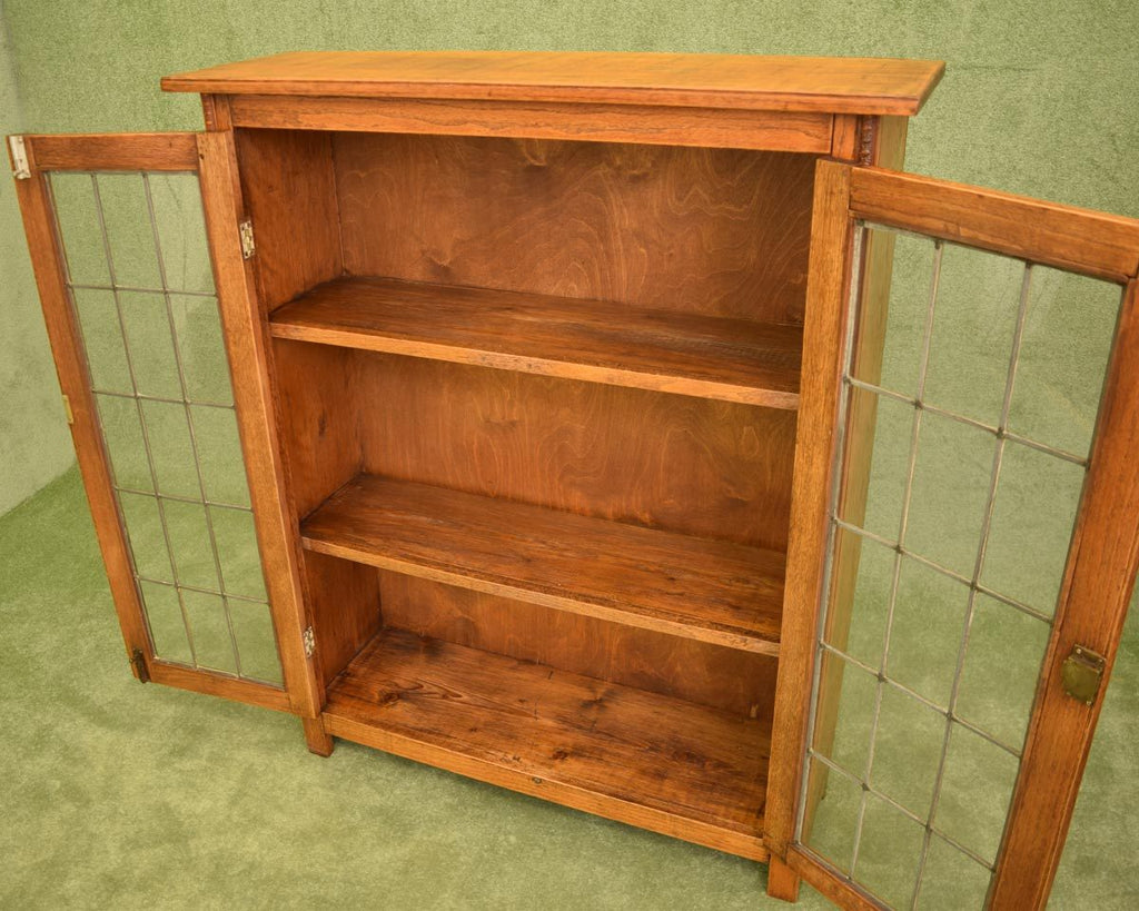 Restored Oak Leaded Glazed Bookcase