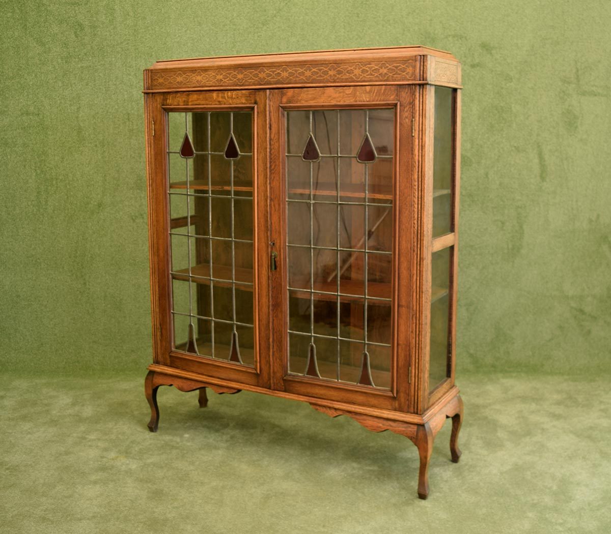Restored Stained Glass Doored Oak Bookcase