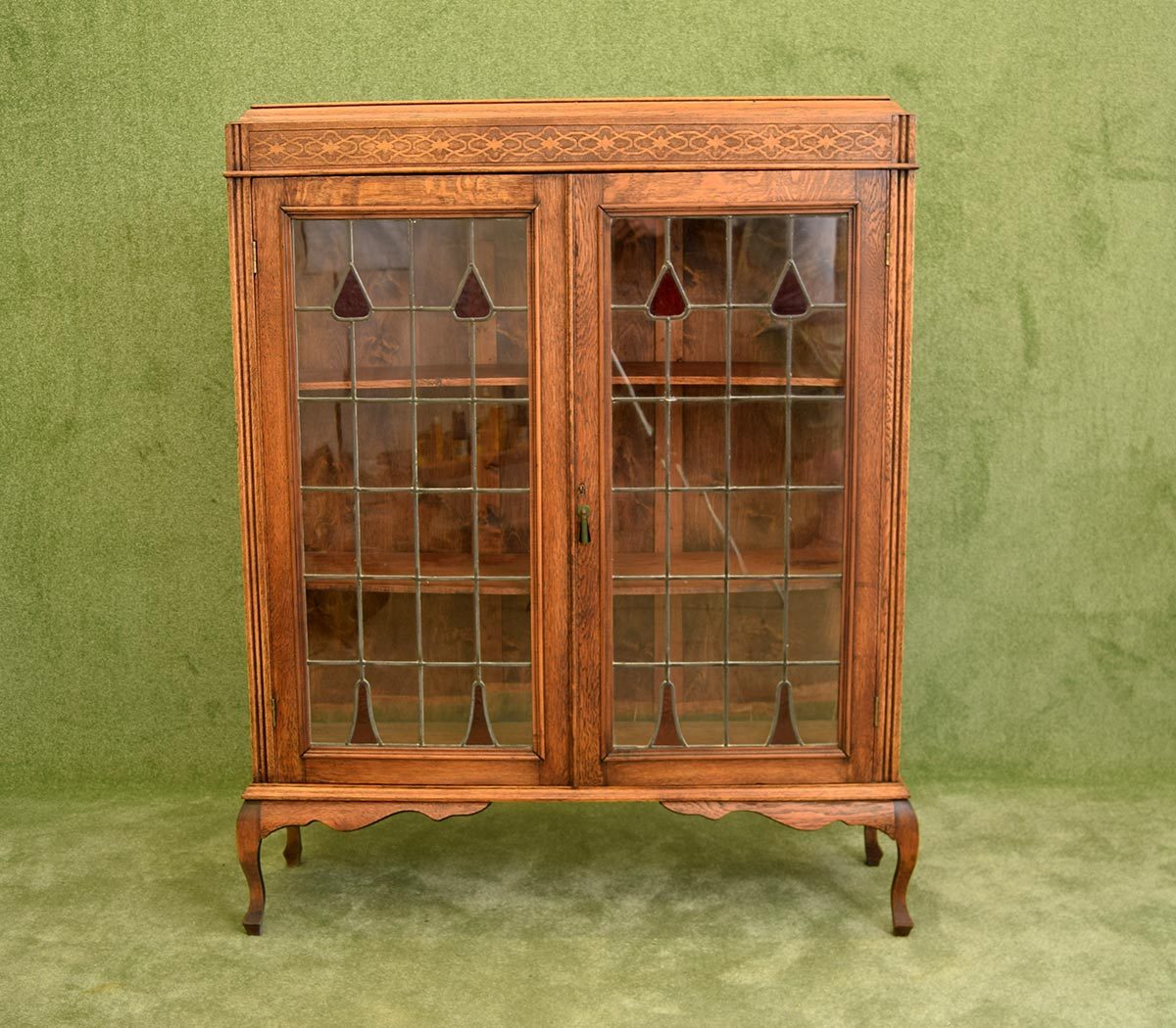 Restored Stained Glass Doored Oak Bookcase