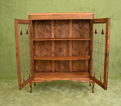 Restored Stained Glass Doored Oak Bookcase