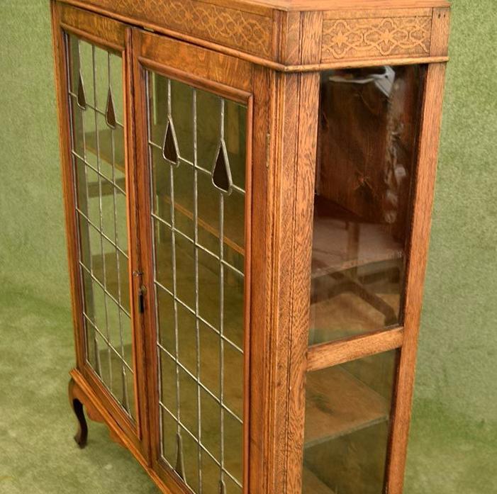 Restored Stained Glass Doored Oak Bookcase