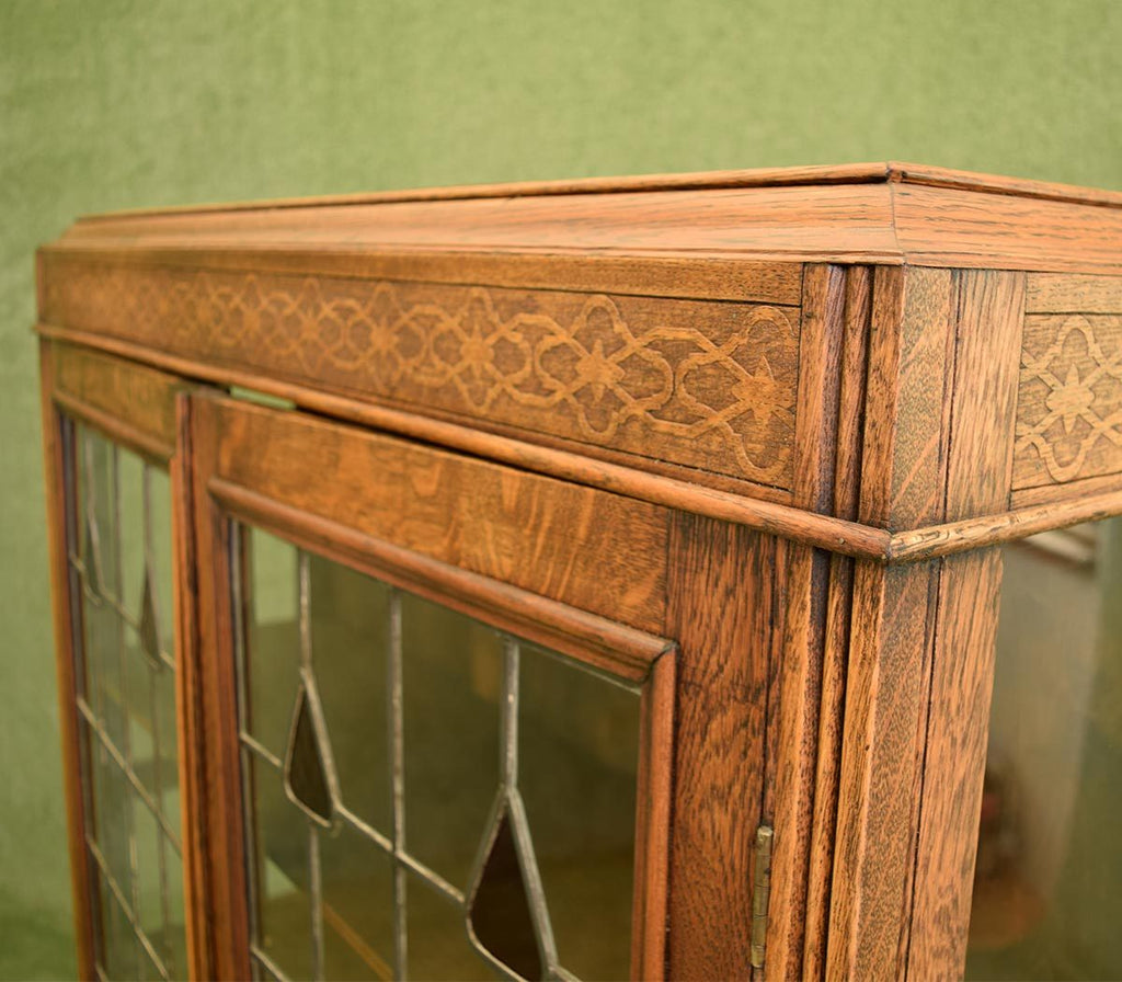 Restored Stained Glass Doored Oak Bookcase