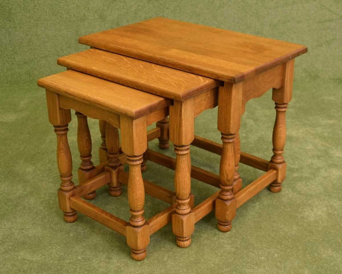 Restored Oak Nest of 3 Tables