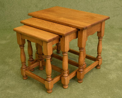 Restored Oak Nest of 3 Tables