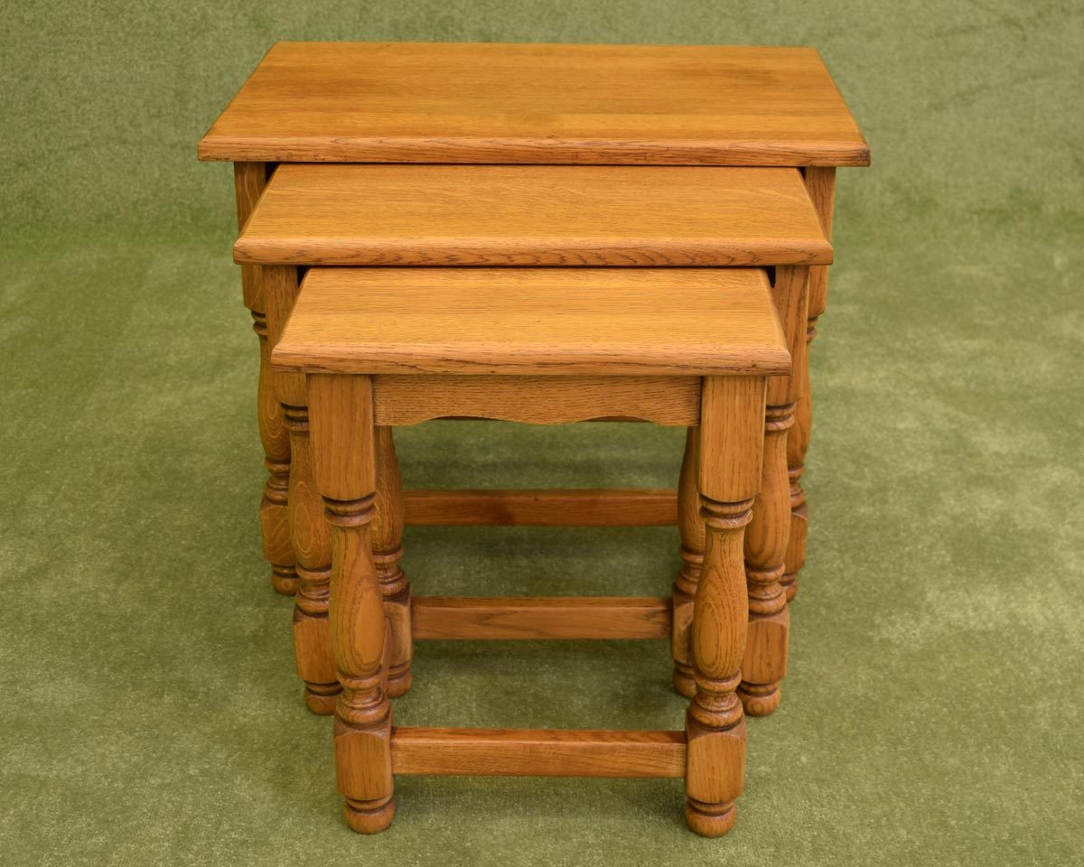 Restored Oak Nest of 3 Tables